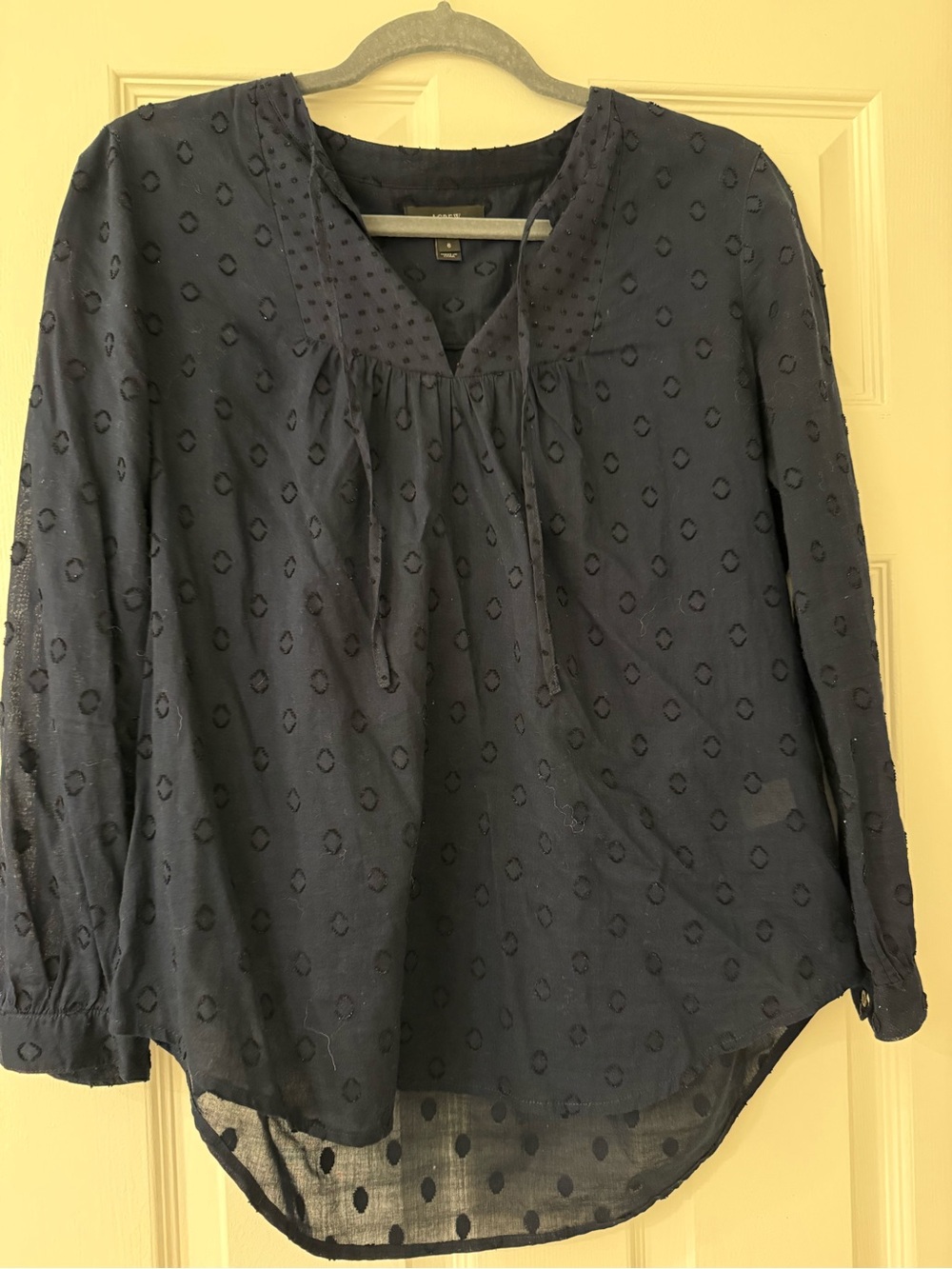 J. Crew Navy Dot-Texture Peasant Blouse